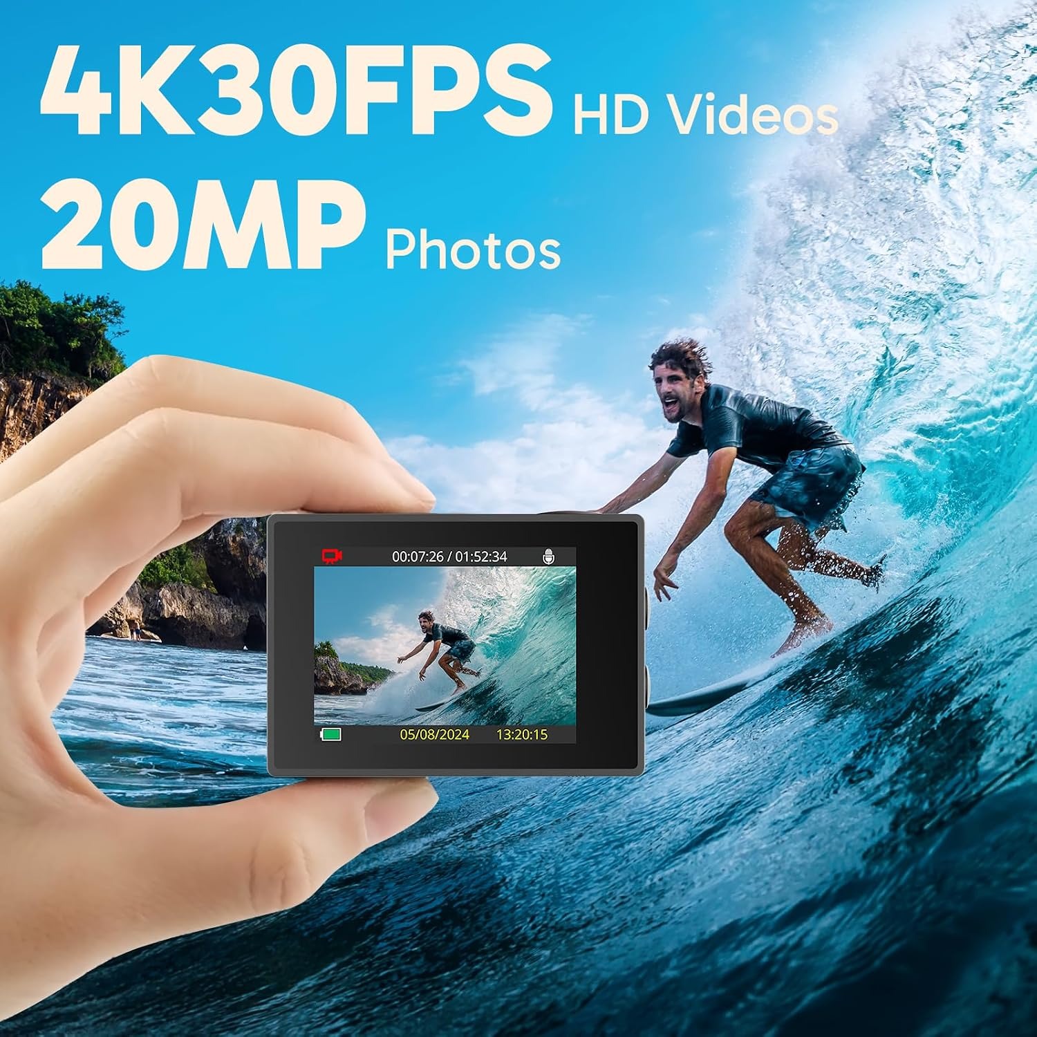 AKASO EK7000 4K WiFi Action Camera with Waterproof Case and Mount Kit, detail view