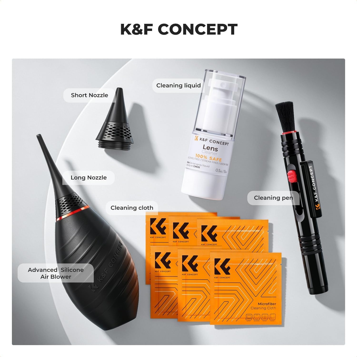 10-in-1 Camera Cleaning Kit with Air Blower, Lens Pen and Microfibre Cloths, detail view